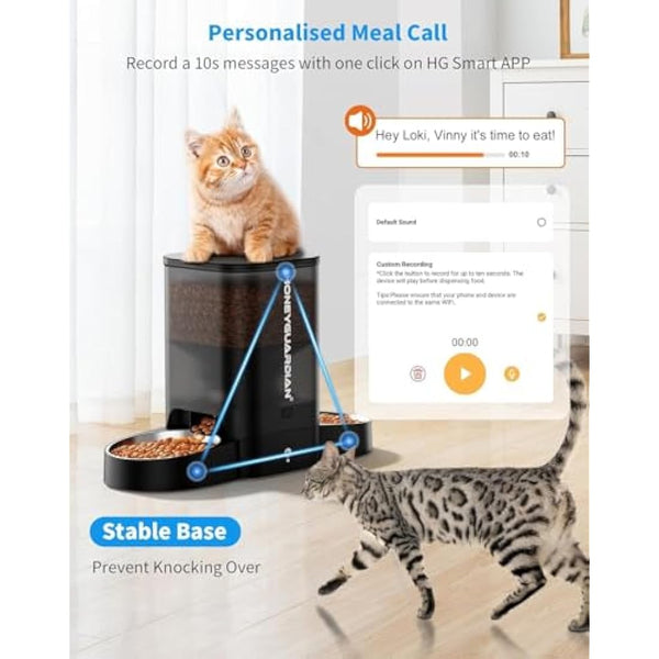 HoneyGuaridan Dual Automatic Cat Feeder APP Control, 2.4G WiFi Smart Pet Feeder for Remote Feeding, 5L Timed Cat Food Dispenser with Freshness & Clog-Free Function, Food Sensor for 2 Cats & Dogs