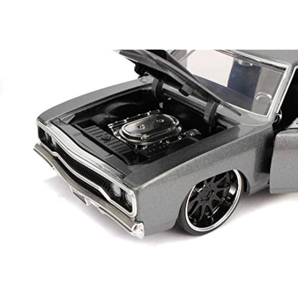 Jada Toys 253203054 Fast & Furious Dom's 1970 Plymouth Road Runner Car Tuning Model 1:24 Opening Doors Bonnet Boot wheel Grey