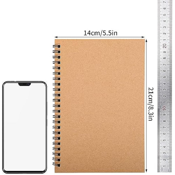 5 Packs Spiral Notebook A5, 120 Pages 60 Sheets Kraft Cover Wirebound Notebooks Bulk Journals, 8.3 * 5.5 inch Lined Notebook for Business Office School Travel
