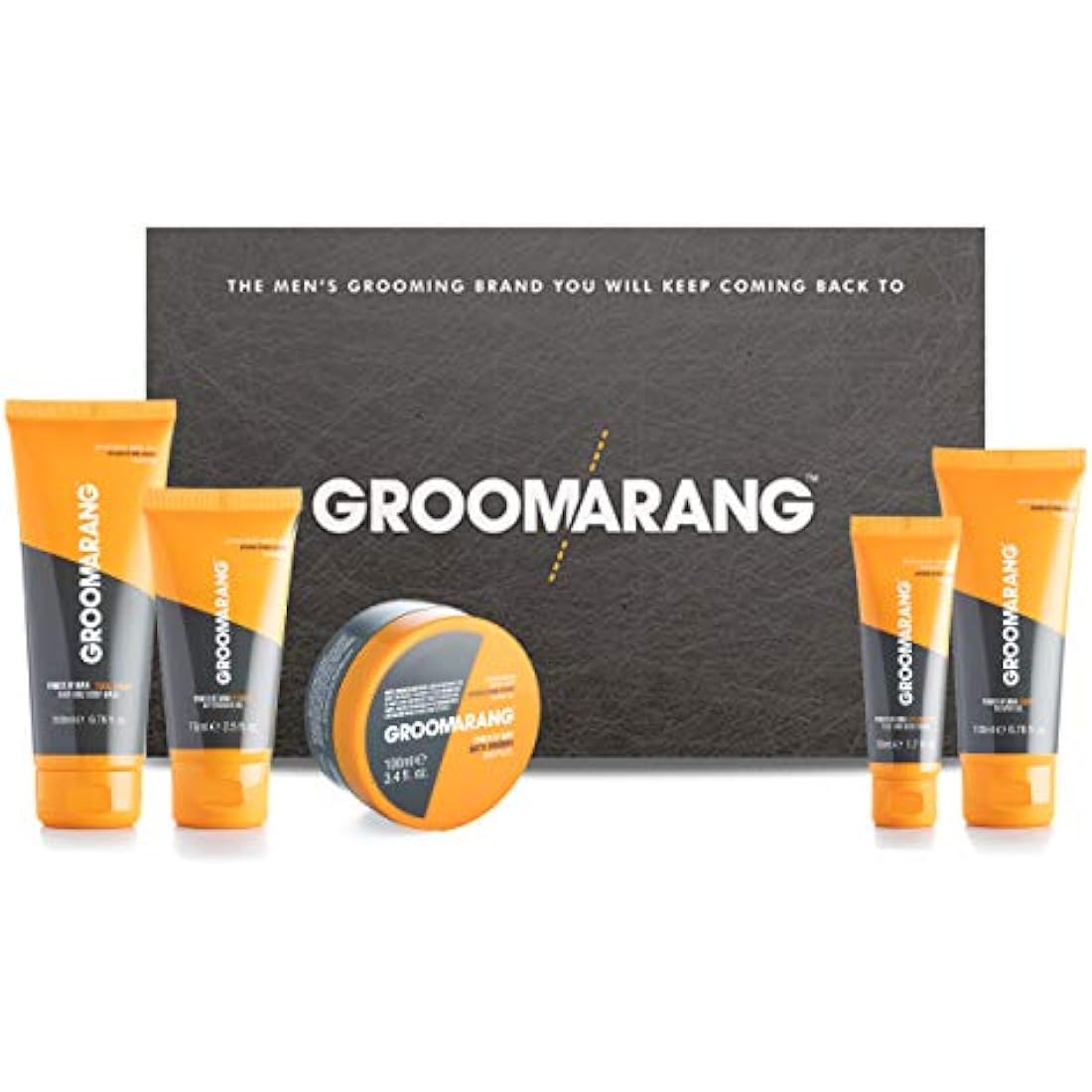 Mens Toiletry Gift Set GROOMARANG ‘Power of Man’ Toiletries Gift Set for Men Includes Hair & Body Wash, Face & Neck Cream, Shaving Gel, Aftershave Gel & Hair Paste