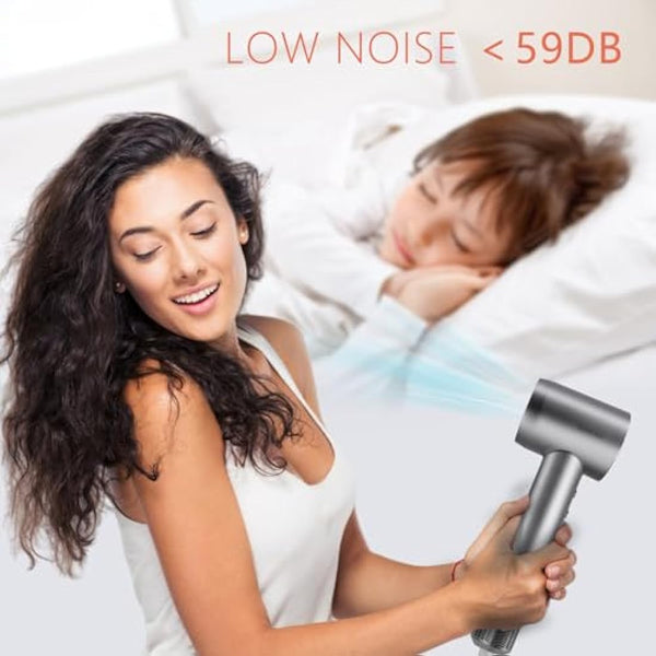 Hair Dryer, IMMOSO 1600W Fast-Drying Blow Dryer 110,000 RPM Brushless High-Speed Motor, Low Noise Thermo-Control with 200 Million Negative Ionic, Portable Hairdryer for Home/Gift, Gray