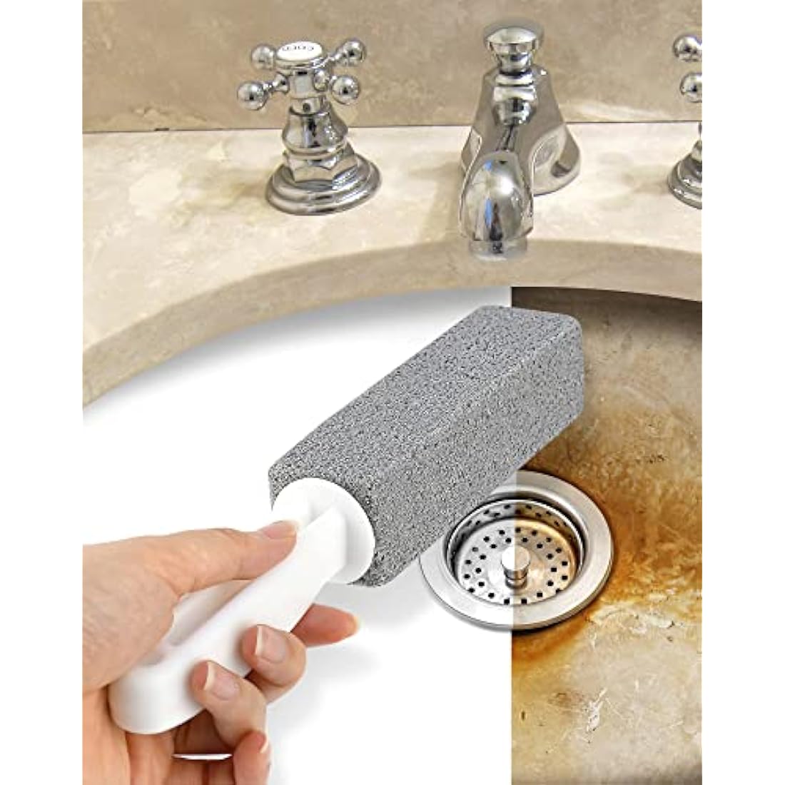 MARYTON Pumice Stone with Handle for Cleaning Toilet Bowl Ring and Hard Water Stains Pack of 2 (Gray)