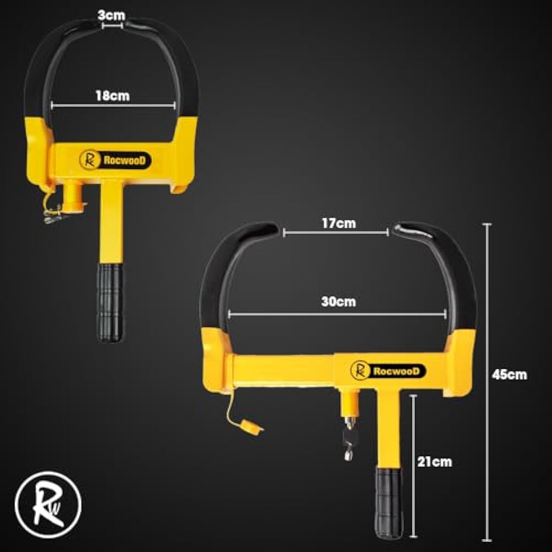 RocwooD Caravan Wheel Clamp Lock Heavy Duty Anti Theft Protection Trailer Security 2 Keys Car Motorhome Adjustable Tyre Claw Boot Weather Resistant Safety