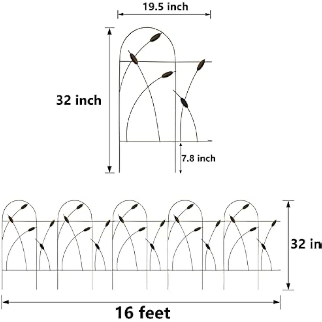 Thealyn Metal Decorative Garden Fence Panels, 82cm.H x 50cm.W (10 Panels, Total Length 4.9m) No Dig Fence Rustproof Wrought Iron Landscape Fencing for Flower Bed, Trees, Animal Barrier, Bronze