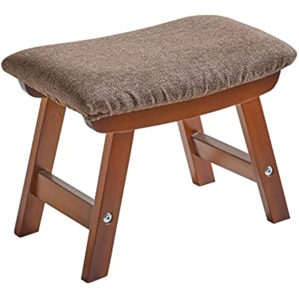 Aibiju Wooden Footstool, Foot Stool Ottoman Padded Chair Stool with Removable Cover 4 Beech Legs Suitable for Bedroom, Living Room and Kitchen, (Brown leg+ Brown cushion), YDEU-1359