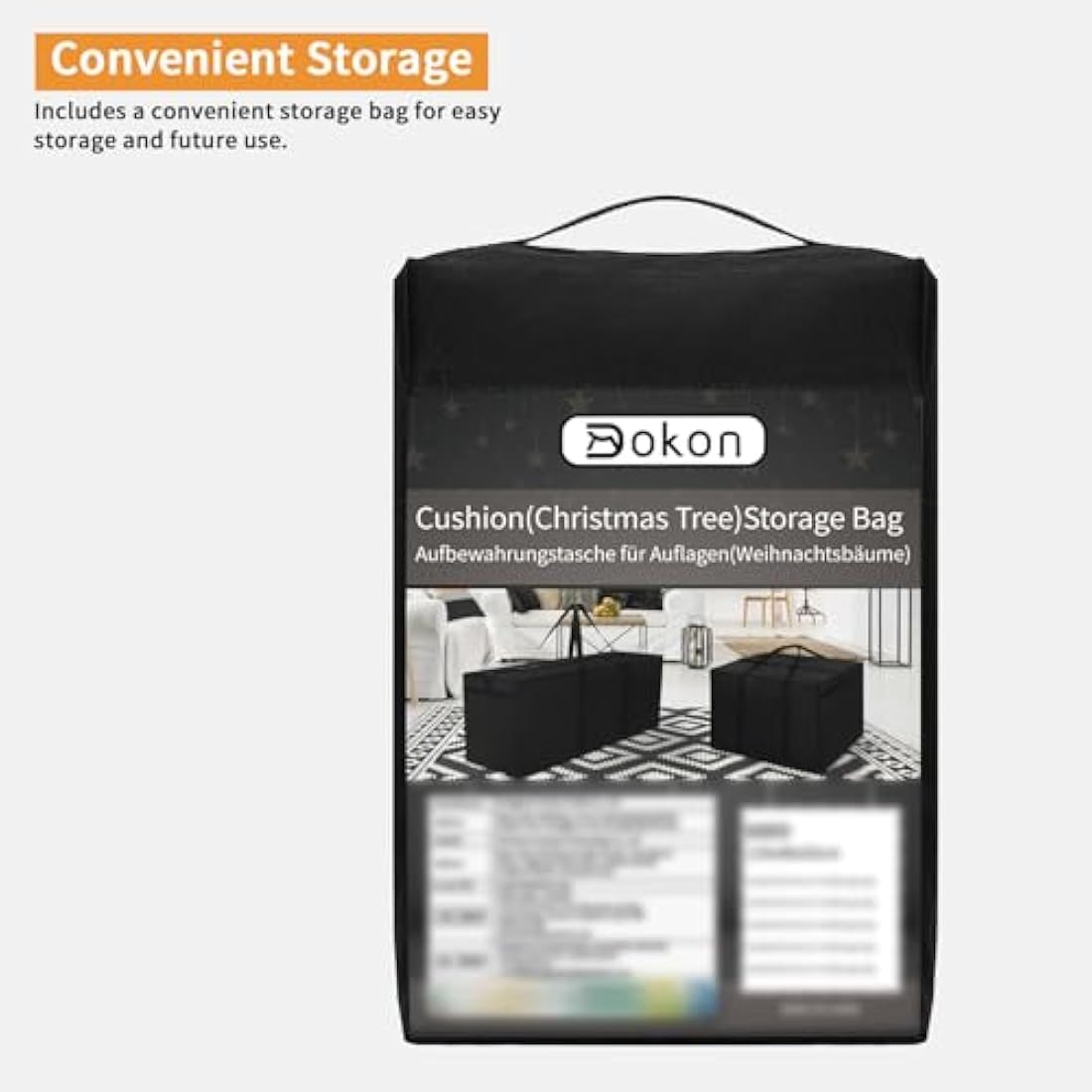 Dokon Garden Furniture Cushion Storage Bag Waterproof Christmas Tree Storage Bag Anti-UV Heavy Duty Oxford Fabric Outdoor Cushion Bags with Durable Handle and Zipper (125x40x55cm) - Black