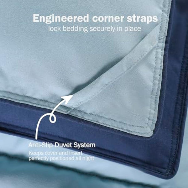 HIG 3 Pieces Navy Blue Coverless Duvet King - 240 x 220cm - Cassette Box Construction - Corner Duvet Tabs - Solid Reversible 10.5 Tog Comforter Set - 100% Down Alternative & Breathable Bedding