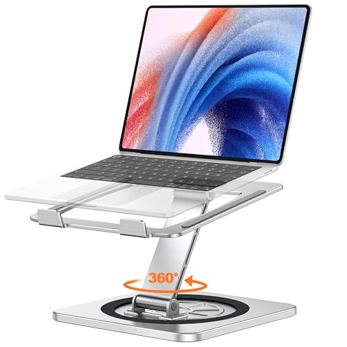 EOIWUY Laptop Stand with 360 Swivel Base, Portable Foldable Laptop Riser for Desk, Ergonomic Adjustable Computer Stand Holder for Team Work,