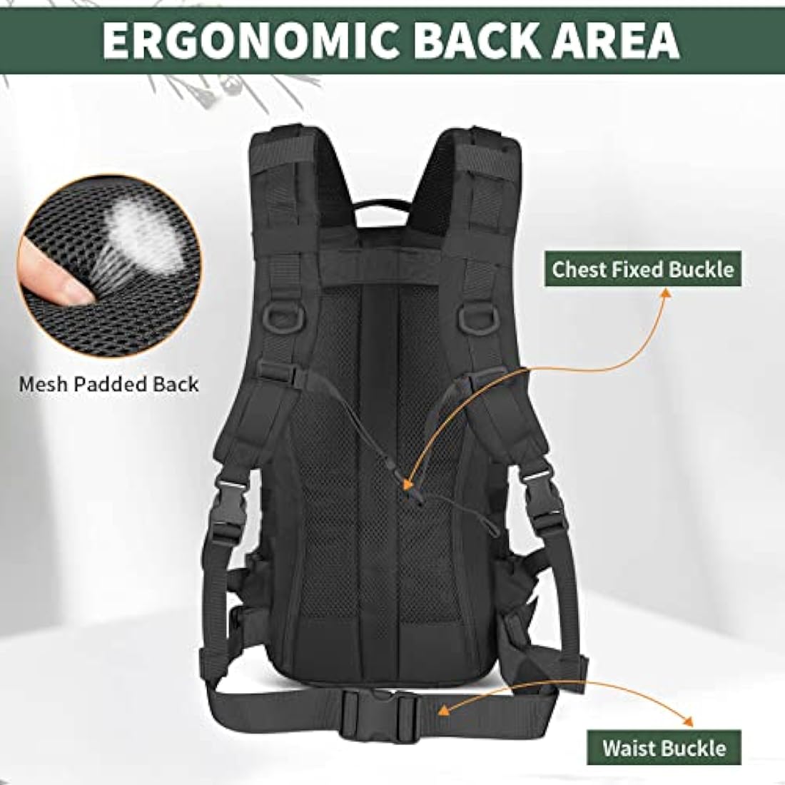 Explokit Tactical Backpack Military Rucksack 25L Molle Army Assault Pack Go Bag Water-repellent for School Travelling Hiking Hunting Camping Trekking (#02-Black)