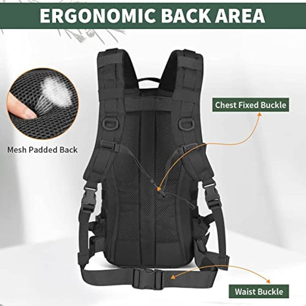 Explokit Tactical Backpack Military Rucksack 25L Molle Army Assault Pack Go Bag Water-repellent for School Travelling Hiking Hunting Camping Trekking (#02-Black)