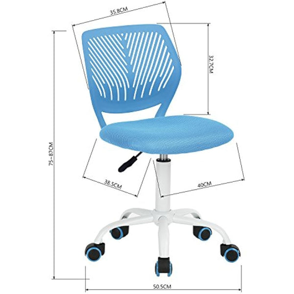 Homy Casa Desk Chair Adjustable Swivel Fabric Seat Ergonomic Task Chair Home Office For Kids Teens without Armrest, Blue