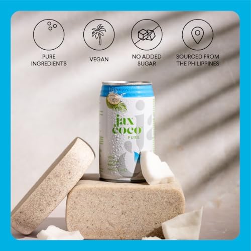 JAX COCO | 100% Pure Coconut Water | No Added Sugar, Low Calorie | Convenient On-the-Go Cans | Fresh from Volcanic Philippines regions | 24x 330ML Cans