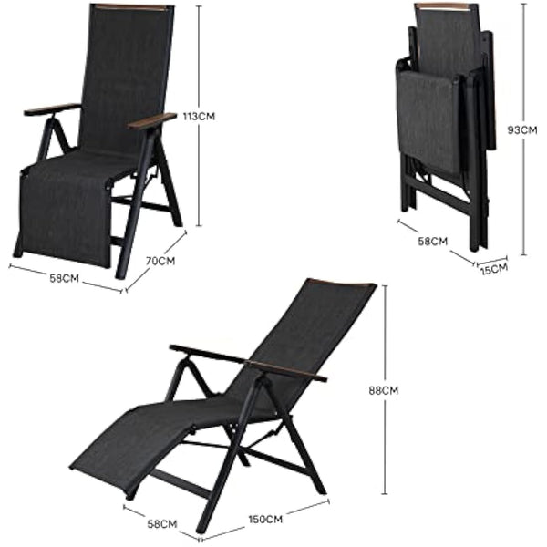 Grand patio Foldable Sun Lounger, Reclining Garden Chair, Aluminium Camping Chairs, Adjustable 6 Position High Backrest, Deck Chair for Garten, Outdoor, Poolside (Black)