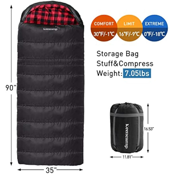 Keencamp Outdoor Sleeping Bag Ultralight 3-4 Seasons Blanket Sleeping Bag with Right Zip, Extended and Larger Sleeping Bag for Adults, Camping, Travel, Hunting, Other Outdoor Activities