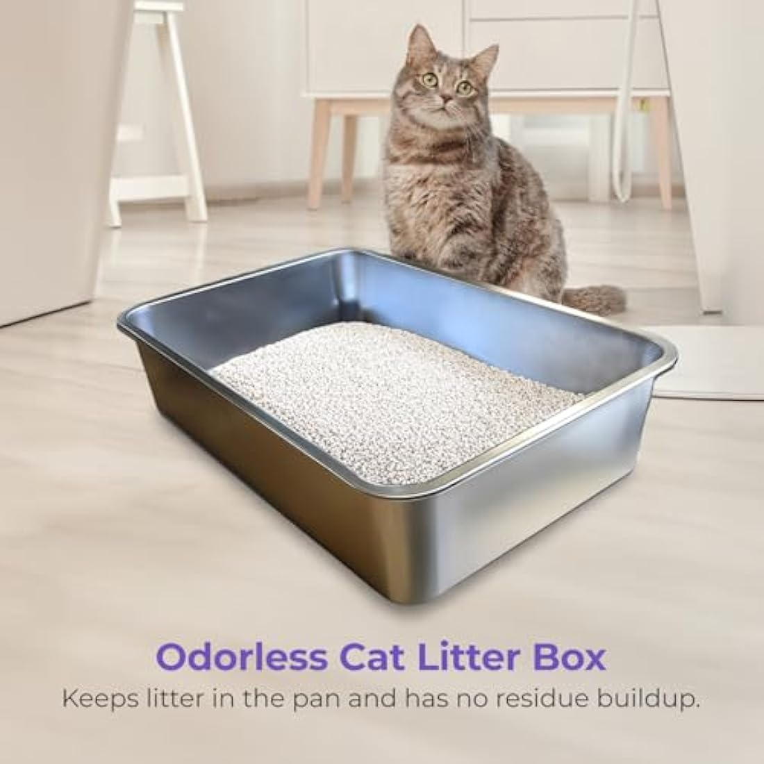 IPrimio Stainless Steel Cat Litter Box - High-Sided XL Litterbox for Cats - Easy Clean, Odour and Rust Resistant Cat Litter Tray - Durable and Spacious Cat Litter Solution - 39.4 x 12.7 x 15.2 cm