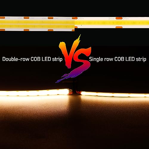 GOMING 32.8ft(10M) DC 24V Double Row COB LED Strip Light Warm White 3000K IP65 Waterproof 6000LEDs CRI 93+ 20000lm Uniform Glow Dotless Flexible LED