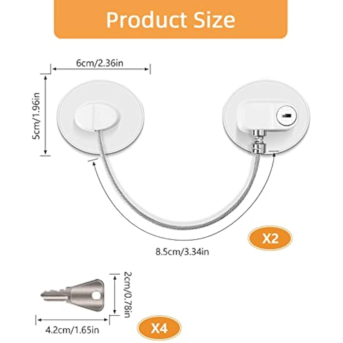 2 Pcs Round Refrigerator Door Locks, Fridge Lock with 4 Keys Stainless Steel Zinc Alloy Strong Adhesive Lock Protect Baby Safety Used on Refrigerators Freezers Cabinets Dryers Washers(White)