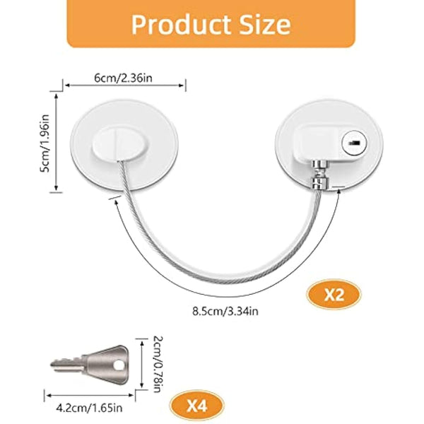 2 Pcs Round Refrigerator Door Locks, Fridge Lock with 4 Keys Stainless Steel Zinc Alloy Strong Adhesive Lock Protect Baby Safety Used on Refrigerators Freezers Cabinets Dryers Washers(White)