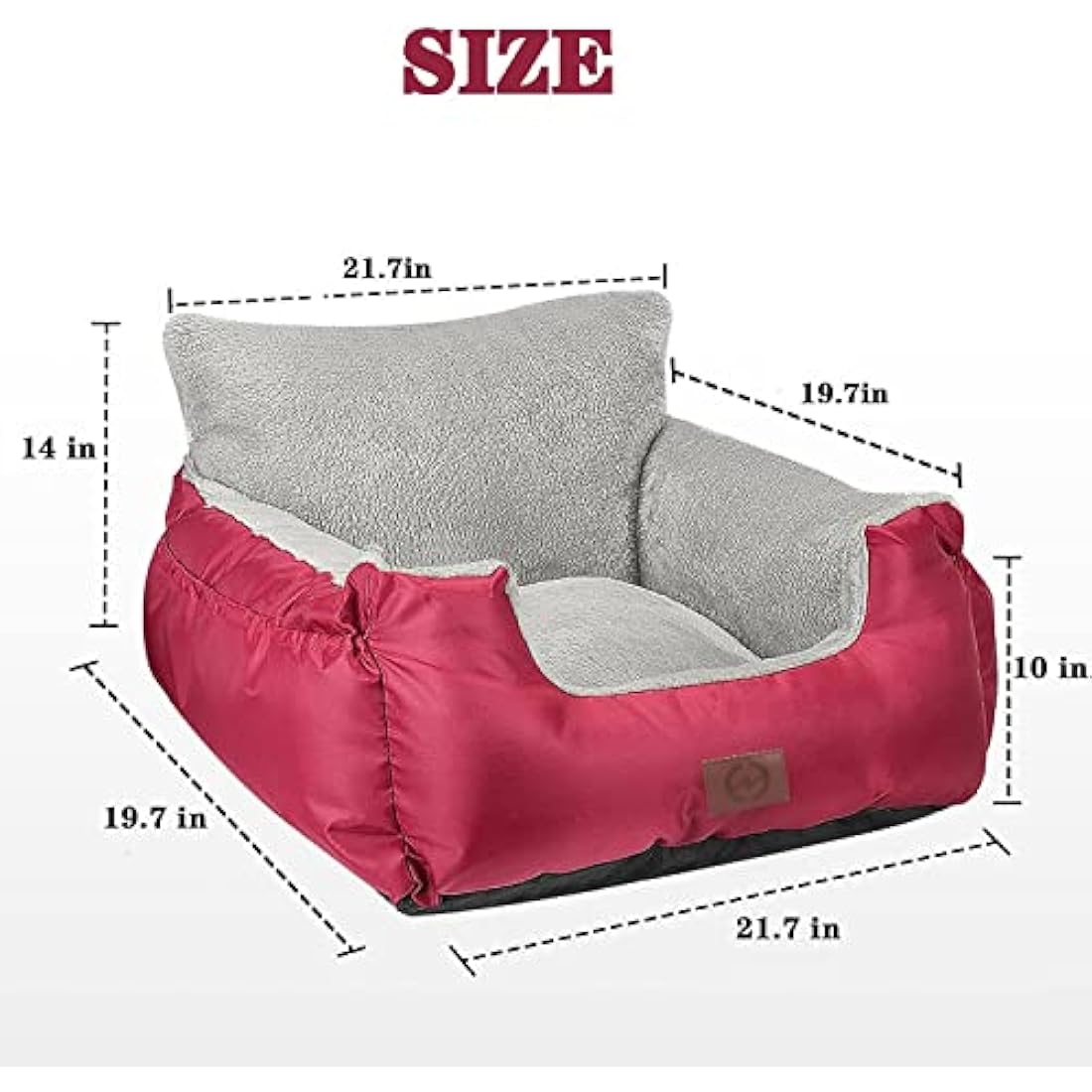 GoFirst Dog or Cat Booster Seat - Travel Car Bed with Storage Pocket, Clip-On Safety Leash, Waterproof Warm Plush, Red