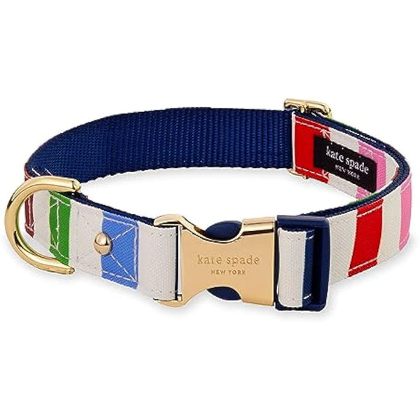 Kate Spade New York Cute Dog Collar, Gold Metal Buckle Dog Collar, 15.5" to 24" Adjustable Dog Collar for Female or Male Dogs, Stylish Dog Collar for Medium and Large Breeds (Adventure Stripe)