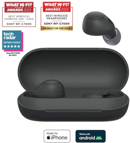 Sony WF-C700N Wireless, Bluetooth, Noise Cancelling Earbuds (Small, Lightweight Earbuds with Multi-Point Connection, IPX4 rating, up to 20 HR battery, Quick Charge, iOS & Android) Black