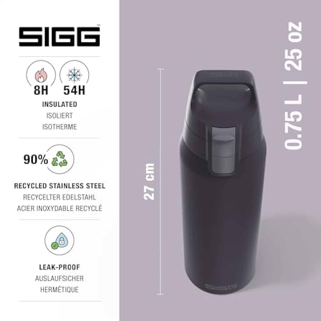 SIGG - Insulated Water Bottle - Shield Therm One - Suitable for Carbonated Beverages - Leakproof - Dishwasher Safe - BPA Free - 90% Recycled Stainless Steel - 0,5L / 0,75L / 1L