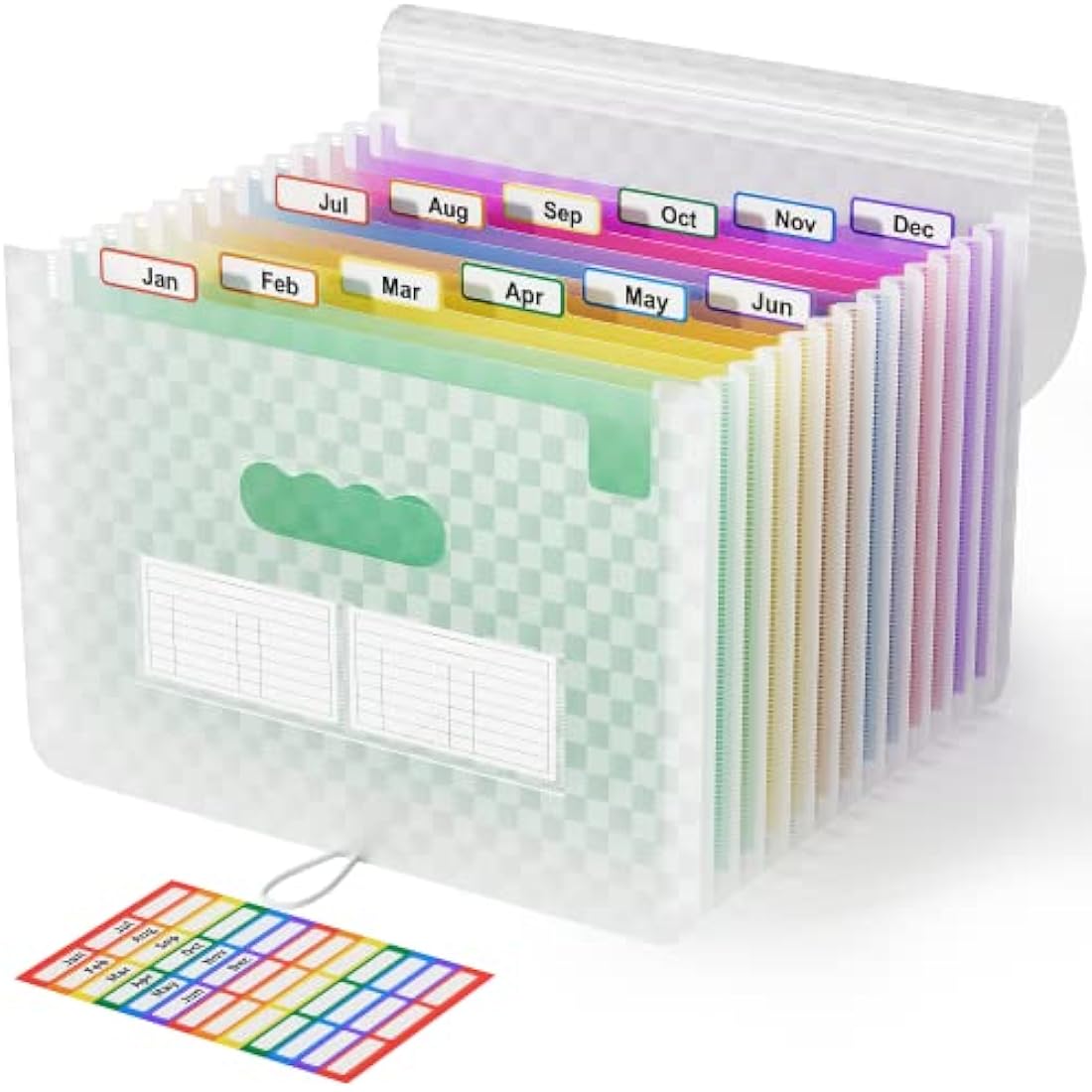 ABC life A4 Expanding File Organiser with Grid Pattern,13 Pockets Expandable Filling Boxes Documents Organiser,Accordion A4 Desk Folders,Portable Rainbow Files Wallets Plastic Bills Storage Bag(Green)
