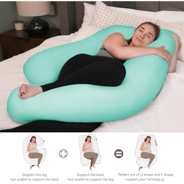 PinkFoggie Cooling Pregnancy Pillow,U Shaped Full Body Pillows for Sleeping Support, 57 Inch Maternity Pillow for Pregnant Women with Cooling Silky Cover,Buttery Soft,Super Breathable for Hot Sleeper