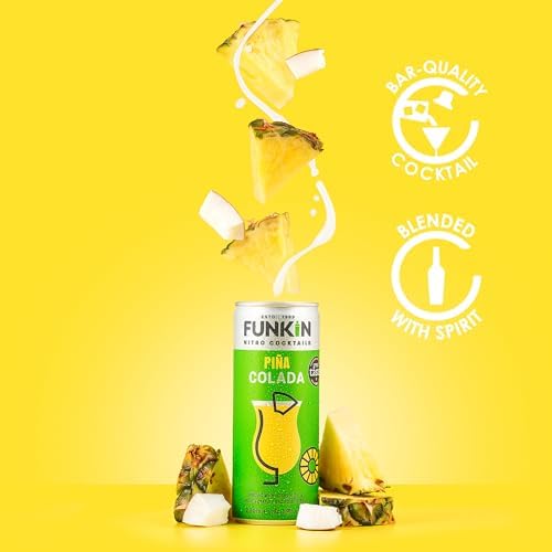 Funkin Pina Colada Pre-Mixed Cocktail Cans 200 ml (Case of 12) | Premium Ready to Drink Cocktails - Bar Quality Drinks Made with Real Fruit and Nitro Infused