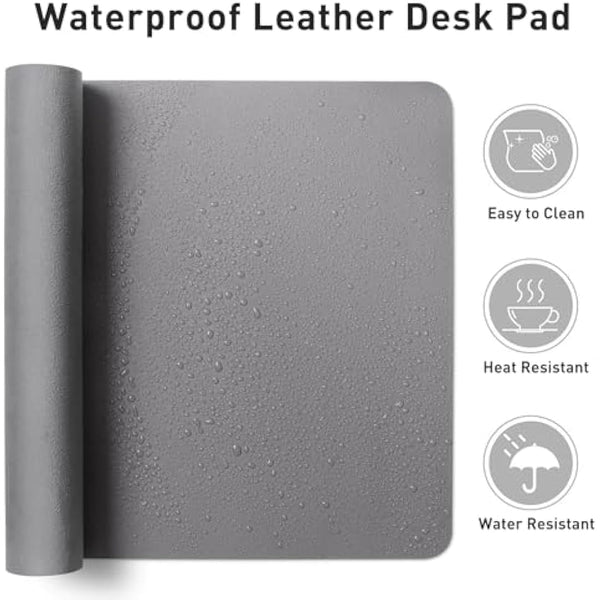 Leather Desk Pad Protector,Mouse Pad,Office Desk Mat, Non-Slip PU Leather Desk Blotter,Laptop Desk Pad,Waterproof Desk Writing Pad for Office and Home (60cmX35cm,Light Grey)