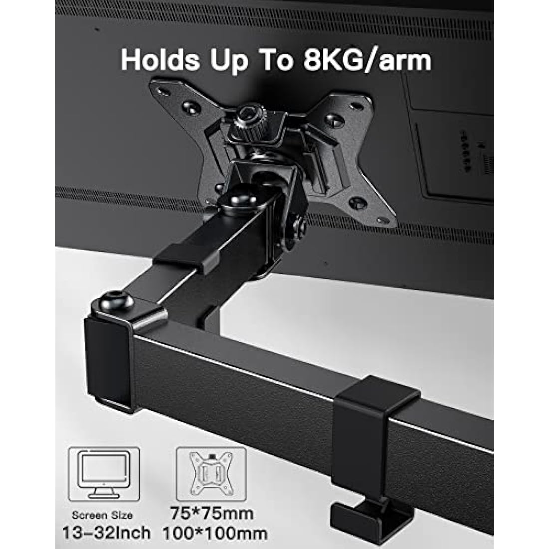 ErGear Dual Monitor Stand for 13”- 32” Screen, Freestanding Dual Arm Desk Mount with Sturdy Base, Adjustable Double Monitor Stand Hold 8KG/Arm