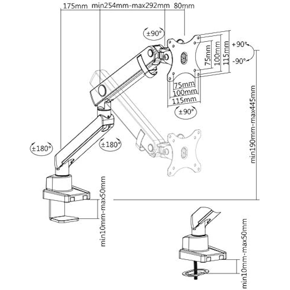 ICY BOX IB-MS313-T Monitor Mount for 1 Display up to 32 Inches (8 kg), VESA 75x75/100x100, Steel Stand, Swivel and Tilt, Table Top/Edge Mount, Black
