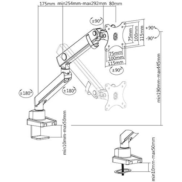 ICY BOX IB-MS313-T Monitor Mount for 1 Display up to 32 Inches (8 kg), VESA 75x75/100x100, Steel Stand, Swivel and Tilt, Table Top/Edge Mount, Black