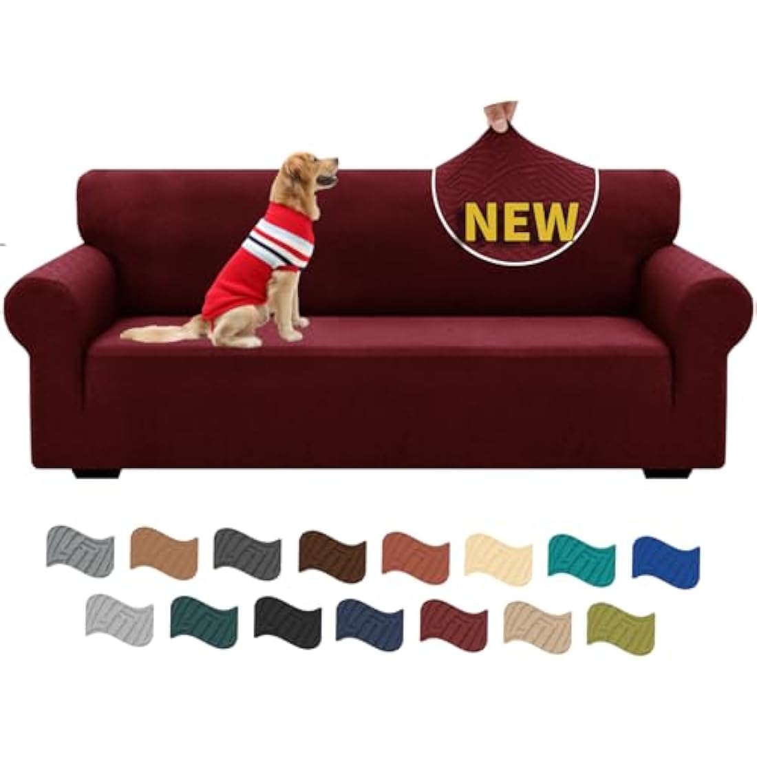 XINEAGE High Stretch Sofa Covers 3 Seater Latest Jacquard 1 Piece Sofa Slipcovers Living Room Universal Couch Covers for Dogs Pet Non Slip Sofa Furniture Protector Washable (3 Seater, Wine Red)