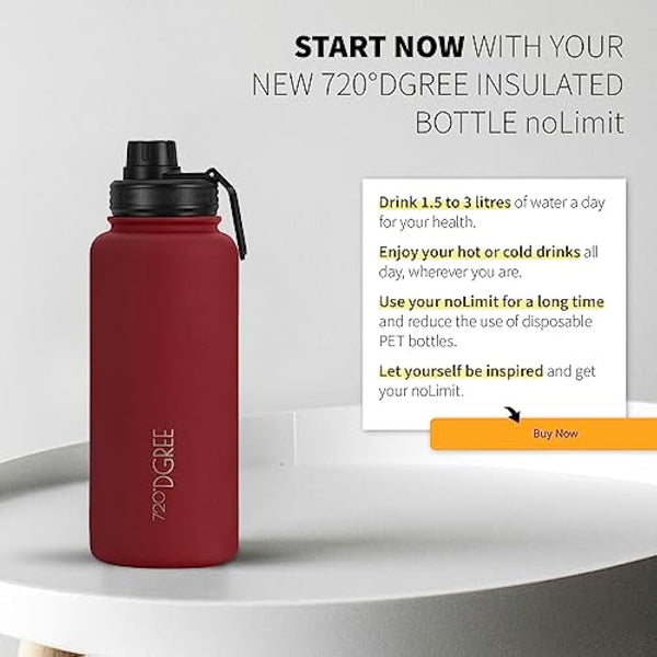 720°DGREE Vaccum Insulated Water Bottle + Infuser “noLimit“ - 950ml - Leakproof, BPA-Free, Thermo Stainless Steel Flask - Carbonated Drinks, Sports, School, Travel, Hiking, Outdoor +Sports-Cap