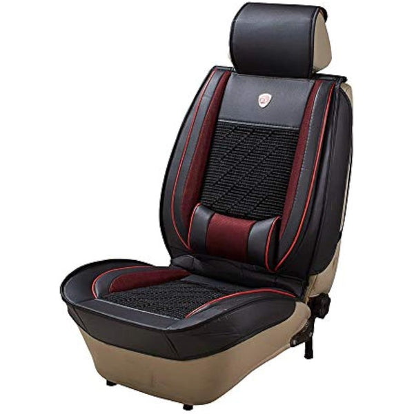 JSCARLIFE PU Leather Auto Car Seat Covers Universal Car Seat Cover Cushion Back Support Waist Massage (Black)