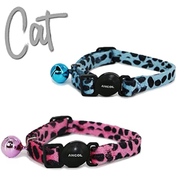 Ancol Safety Cat Collar in Turquoise Leopard Print - Comfortable Pet Accessory with Break Away Buckle - Kitten Training Walking Neckband