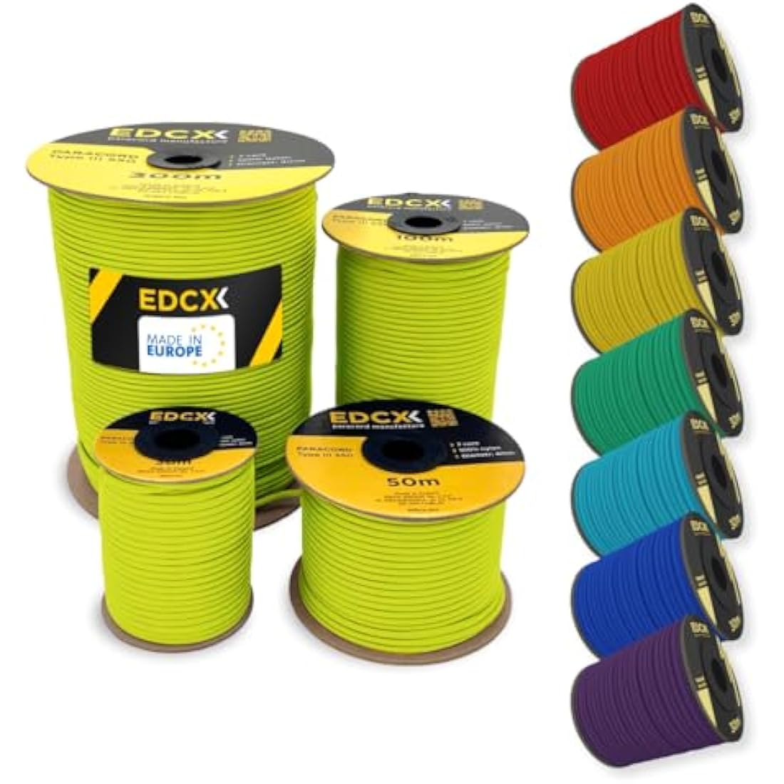 EdcX 4mm Rope 550 - Type III, 100% Rope, 7 Strand Rope, 4mm Rope in Solid Colors
