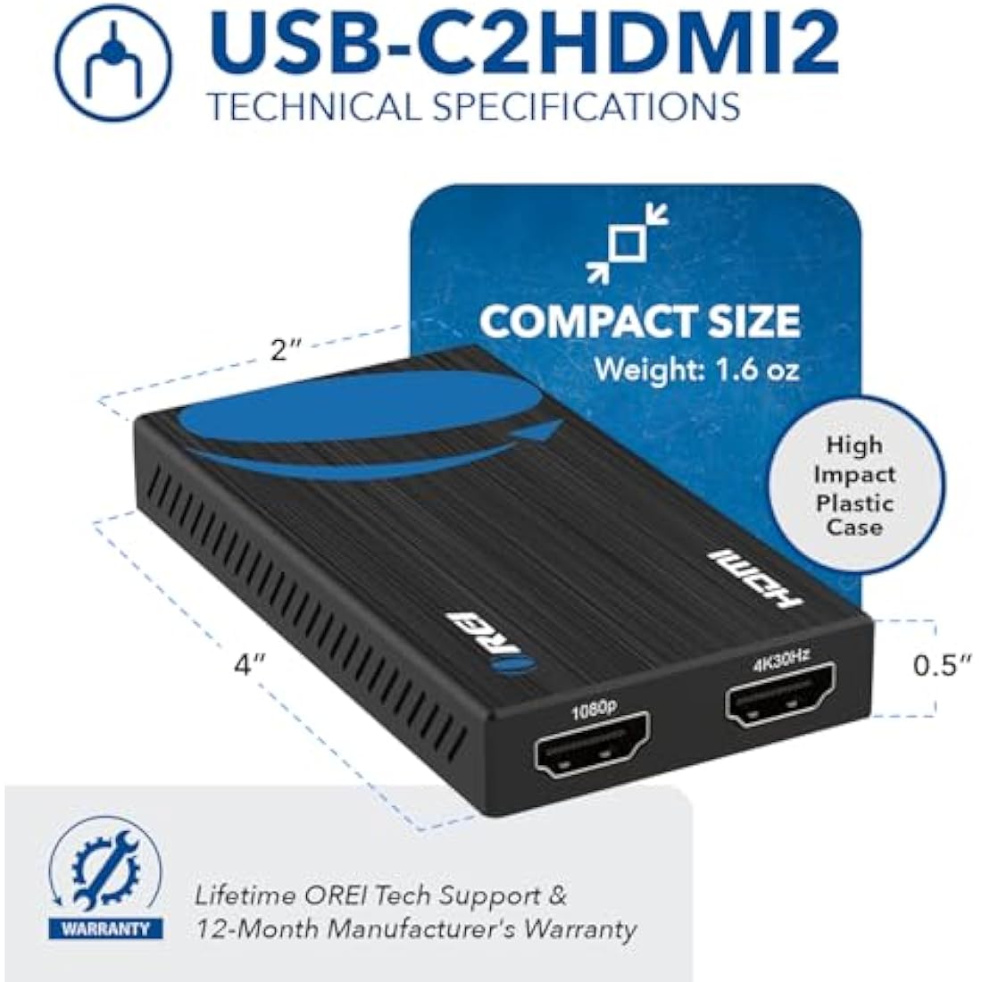 OREI SplitExtend HDMI Splitter Extended Display for Dual Monitor - Multi-Monitor Display 3 Separate Screens - USB A & USB-C Adapter to HDMI 2.0, 4K@30Hz Output 1, 1080p Output 2 for Windows, Mac OS G