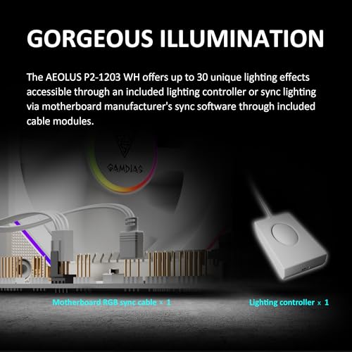 GAMDIAS 120mm ARGB PC Case Fans, Computer Case Fan, Cabless Daisy Chain Connection, Dual Infinity Mirror Lighting, Swappable Fan Blade for Reverse Airflow, Performance 30mm Thick, With Control Box