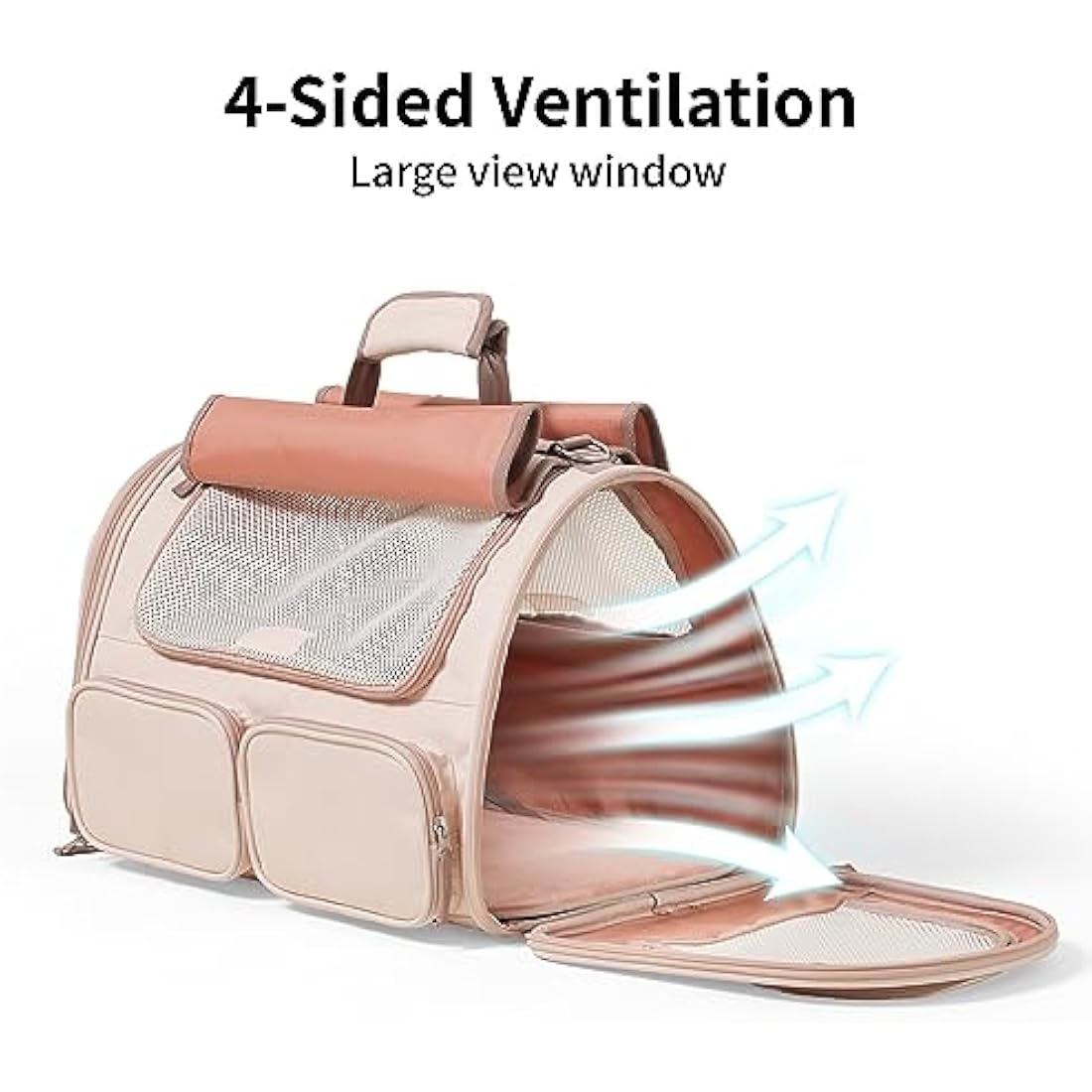 FUKUMARU Cat Carrier, 4 Mesh Windows Small Dog Carrier, 4 Storage Pockets Cat Travel Bag, Under 6.8 Kg Airline Approved Pet Carrier, Rollable Cover for Nervous Cats, Pink
