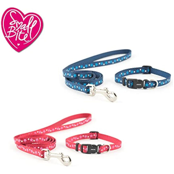 Ancol Small Bite Stars Collar and Lead Set Blue Adjustable Design for Puppies and Small Dogs - 1m Lead with Soft Webbing - 20-30cm