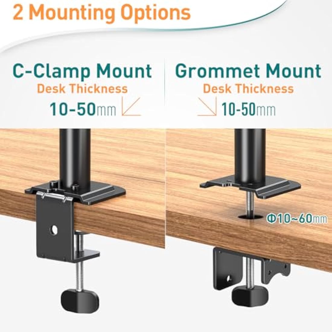 ELIVED Dual Monitor Arms for 13-32 inch LED LCD Screens, Flat/Curved, VESA 75/100mm, Adjustable Height, Tilt & Swivel, Up to 8KG, EV002