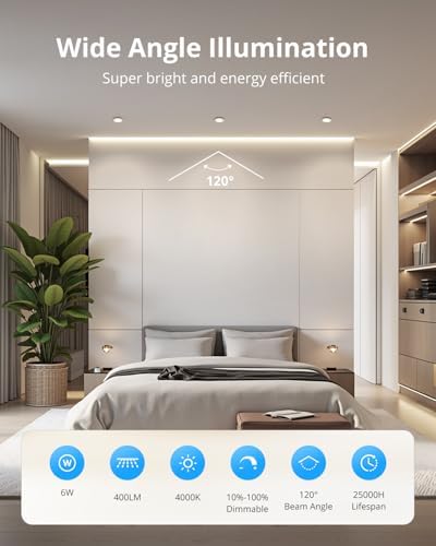 Gr4tec LED Downlight Ceiling IP65, 6 x 6W LED Recessed Ceiling Lights Dimmable 4000K Natural White 400LM, Bathroom Spotlights φ68mm-80mm Hole, Recessed Lighting for Living Room Bedroom