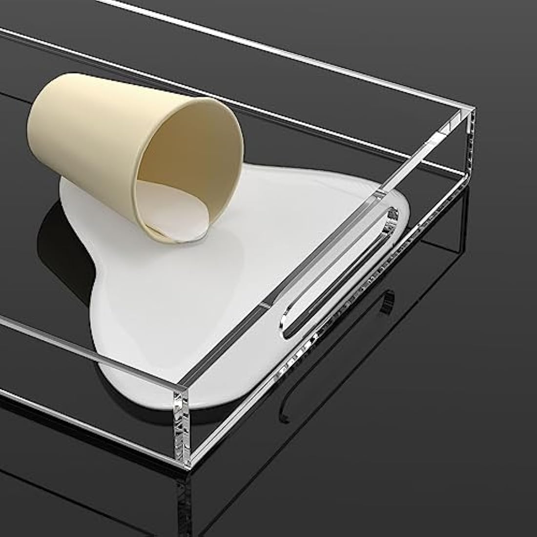 Clear Serving Tray 12x16 Inches/ 30x40 cm -Spill Proof- Acrylic Decorative Tray Organiser for Ottoman Coffee Table Countertop with Handles