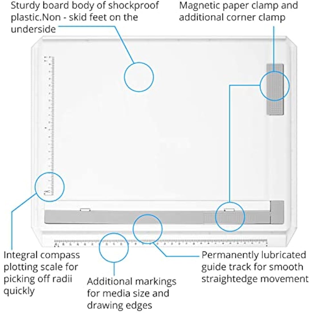 eSynic A4 Drawing Board Set A4 Multifunction Drafting Table Adjustable Measuring System Angle Parallel Motion Drawing Board with Protractor, Paper Locator, Sliding Ruler, Anti Slip Support Leg