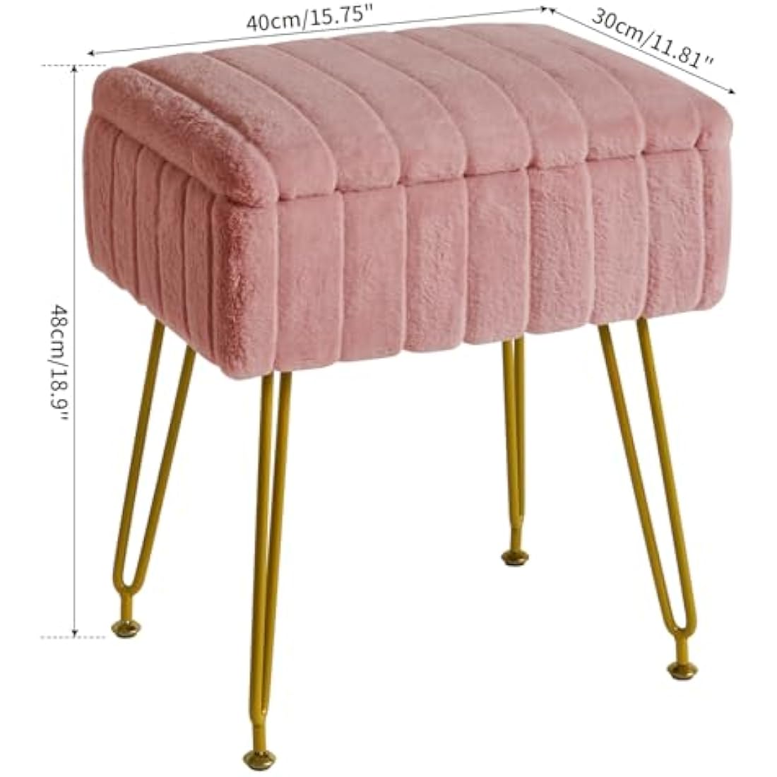 IBUYKE Stool Chair with Storage Space, Footrest Footstool Ottoman, Small Side Table, with 4 Metal Legs, with Anti-Slip Feet, for Makeup Room, Bedroom, Faux Fur, Pink L/G-50P