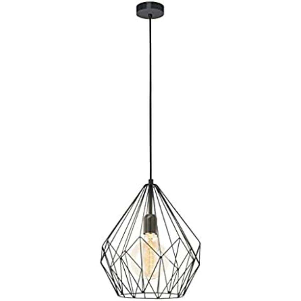 Eglo Carlton Vintage Pendant Light, Retro/Industrial Design Ceiling Lamp, Black Steel Hanging Lighting, E27 Socket