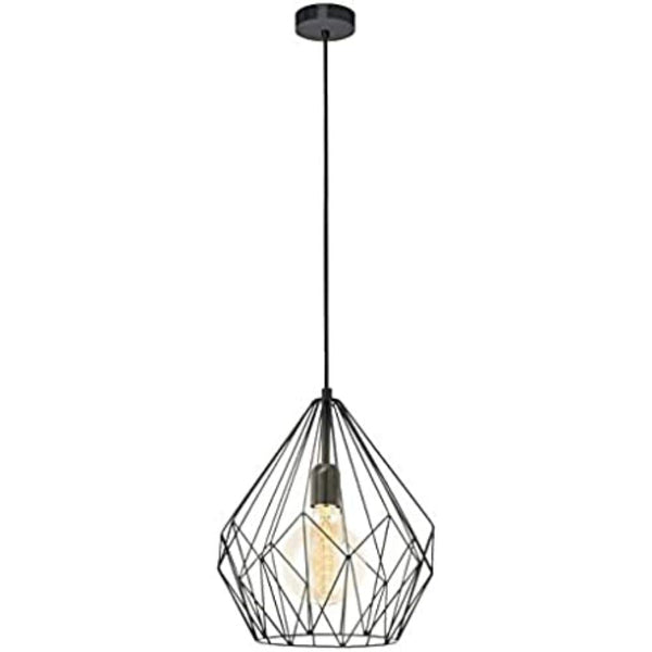 Eglo Carlton Vintage Pendant Light, Retro/Industrial Design Ceiling Lamp, Black Steel Hanging Lighting, E27 Socket
