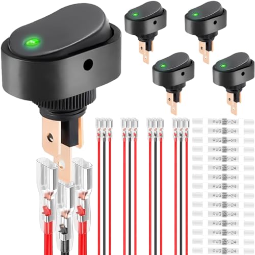 DAOKAI LED Lighted Rocker Switch 12V 30A SPST 3 Pin ON Off Toggle Switch Illuminated Red Lighted Oval Shaped Switch for Automotive Truck RV Boats - 5pcs